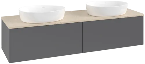 Bild von VILLEROY BOCH Antao Waschbeckenunterschrank, mit Beleuchtung, 2 Auszüge, 1600 x 360 x 500 mm, Front ohne Struktur, Anthracite Matt Lacquer / Botticino #L39013GK