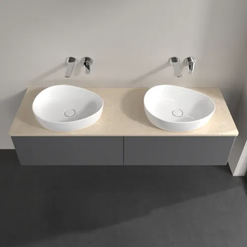 Bild von VILLEROY BOCH Antao Waschbeckenunterschrank, mit Beleuchtung, 2 Auszüge, 1600 x 360 x 500 mm, Front ohne Struktur, Anthracite Matt Lacquer / Botticino #L39013GK