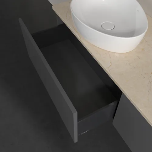 Bild von VILLEROY BOCH Antao Waschbeckenunterschrank, mit Beleuchtung, 2 Auszüge, 1600 x 360 x 500 mm, Front ohne Struktur, Anthracite Matt Lacquer / Botticino #L39013GK