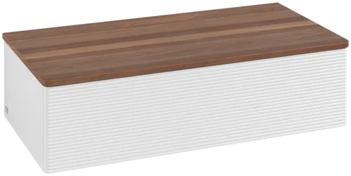 Bild von VILLEROY BOCH Antao Sideboard, mit Beleuchtung, 1 Auszug, 1000 x 268 x 500 mm, Front mit Struktur, Glossy White Lacquer / Warm Walnut #L40102GF