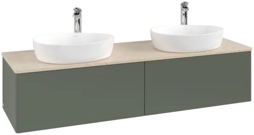 Bild von VILLEROY BOCH Antao Waschbeckenunterschrank, mit Beleuchtung, 2 Auszüge, 1600 x 360 x 500 mm, Front ohne Struktur, Leaf Green Matt Lacquer / Botticino #L39053HL
