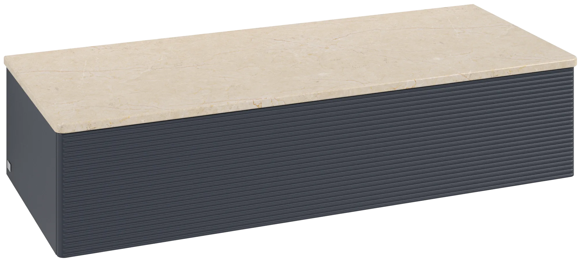 Bild von VILLEROY BOCH Antao Sideboard, mit Beleuchtung, 1 Auszug, 1200 x 268 x 500 mm, Front mit Struktur, Midnight Blue Matt Lacquer / Botticino #L41103HG
