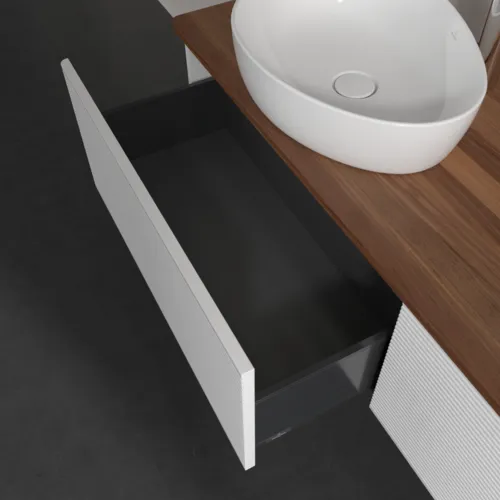 Bild von VILLEROY BOCH Antao Waschbeckenunterschrank, mit Beleuchtung, 2 Auszüge, 1600 x 360 x 500 mm, Front mit Struktur, White Matt Lacquer / Warm Walnut #L39152MT