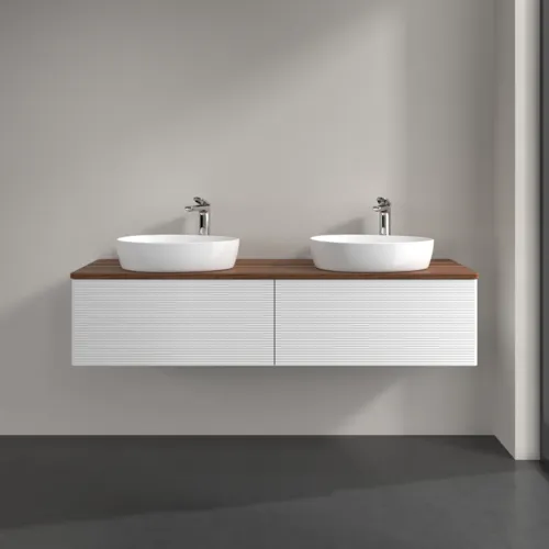 Bild von VILLEROY BOCH Antao Waschbeckenunterschrank, mit Beleuchtung, 2 Auszüge, 1600 x 360 x 500 mm, Front mit Struktur, White Matt Lacquer / Warm Walnut #L39152MT