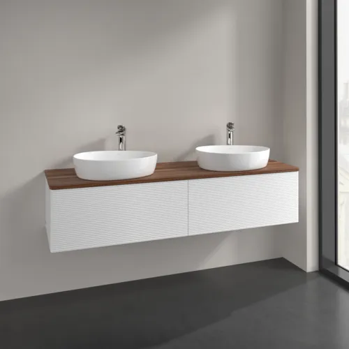 Bild von VILLEROY BOCH Antao Waschbeckenunterschrank, mit Beleuchtung, 2 Auszüge, 1600 x 360 x 500 mm, Front mit Struktur, White Matt Lacquer / Warm Walnut #L39152MT