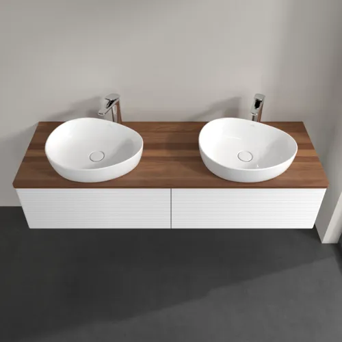 Bild von VILLEROY BOCH Antao Waschbeckenunterschrank, mit Beleuchtung, 2 Auszüge, 1600 x 360 x 500 mm, Front mit Struktur, White Matt Lacquer / Warm Walnut #L39152MT