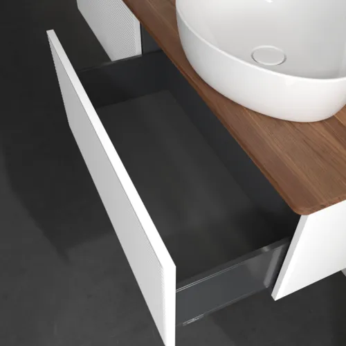 Bild von VILLEROY BOCH Antao Waschbeckenunterschrank, mit Beleuchtung, 2 Auszüge, 1600 x 360 x 500 mm, Front mit Struktur, White Matt Lacquer / Warm Walnut #L39152MT