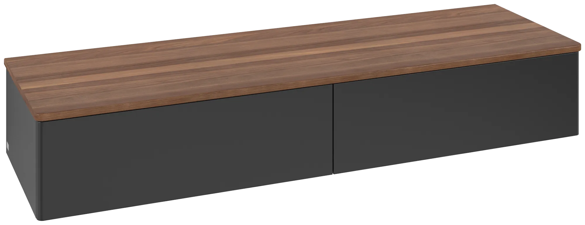 Bild von VILLEROY BOCH Antao Sideboard, mit Beleuchtung, 2 Auszüge, 1600 x 268 x 500 mm, Front ohne Struktur, Black Matt Lacquer / Warm Walnut #L42002PD