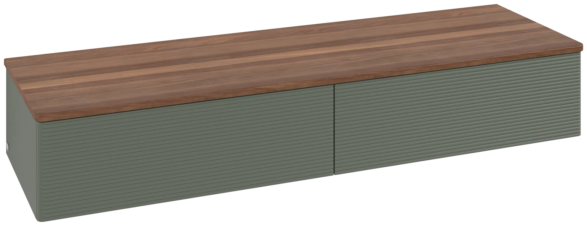 Bild von VILLEROY BOCH Antao Sideboard, mit Beleuchtung, 2 Auszüge, 1600 x 268 x 500 mm, Front mit Struktur, Leaf Green Matt Lacquer / Warm Walnut #L42102HL