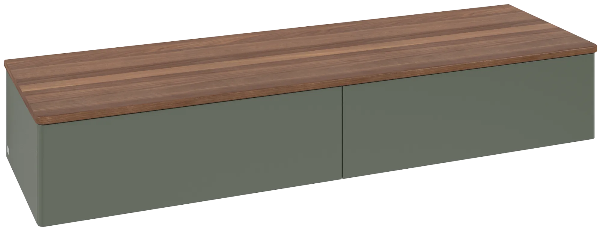 Bild von VILLEROY BOCH Antao Sideboard, mit Beleuchtung, 2 Auszüge, 1600 x 268 x 500 mm, Front ohne Struktur, Leaf Green Matt Lacquer / Warm Walnut #L42002HL