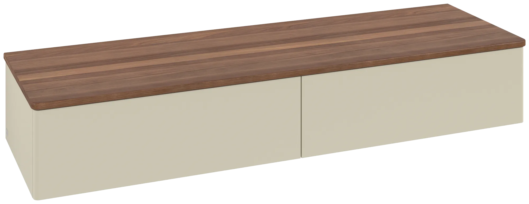 Bild von VILLEROY BOCH Antao Sideboard, mit Beleuchtung, 2 Auszüge, 1600 x 268 x 500 mm, Front ohne Struktur, Silk Grey Matt Lacquer / Warm Walnut #L42002HJ