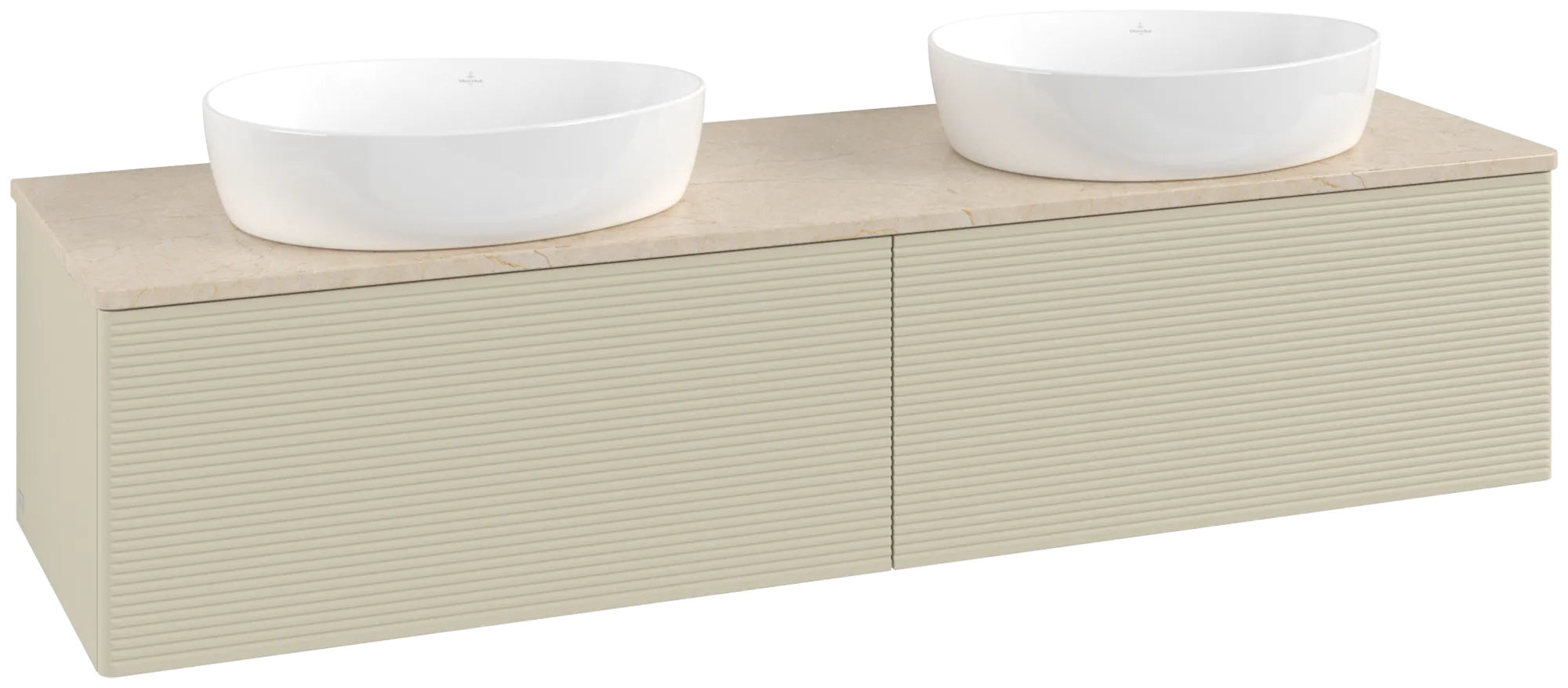 Bild von VILLEROY BOCH Antao Waschbeckenunterschrank, mit Beleuchtung, 2 Auszüge, 1600 x 360 x 500 mm, Front mit Struktur, Silk Grey Matt Lacquer / Botticino #L39113HJ