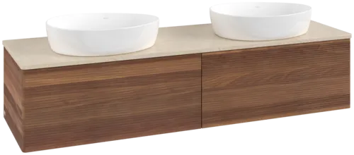 Bild von VILLEROY BOCH Antao Waschbeckenunterschrank, mit Beleuchtung, 2 Auszüge, 1600 x 360 x 500 mm, Front mit Struktur, Warm Walnut / Botticino #L39113HM