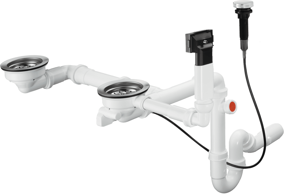 Bild von HANSGROHE D17-11 Automatische Ab- und Überlaufgarnitur für Doppelbecken Granit #43938000 - Chrom