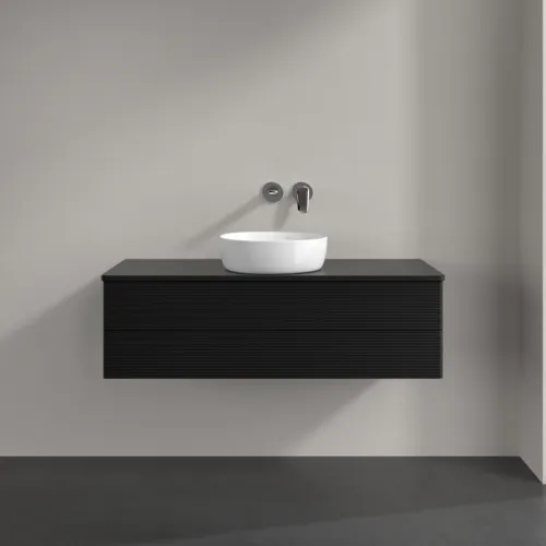 Bild von VILLEROY BOCH Antao Waschbeckenunterschrank, 2 Auszüge, 1200 x 360 x 500 mm, Front mit Struktur, Black Matt Lacquer / Black Matt Lacquer #K21110PD