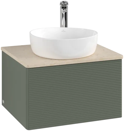 Bild von VILLEROY BOCH Antao Waschbeckenunterschrank, 1 Auszug, 600 x 360 x 500 mm, Front mit Struktur, Leaf Green Matt Lacquer / Botticino #K29153HL