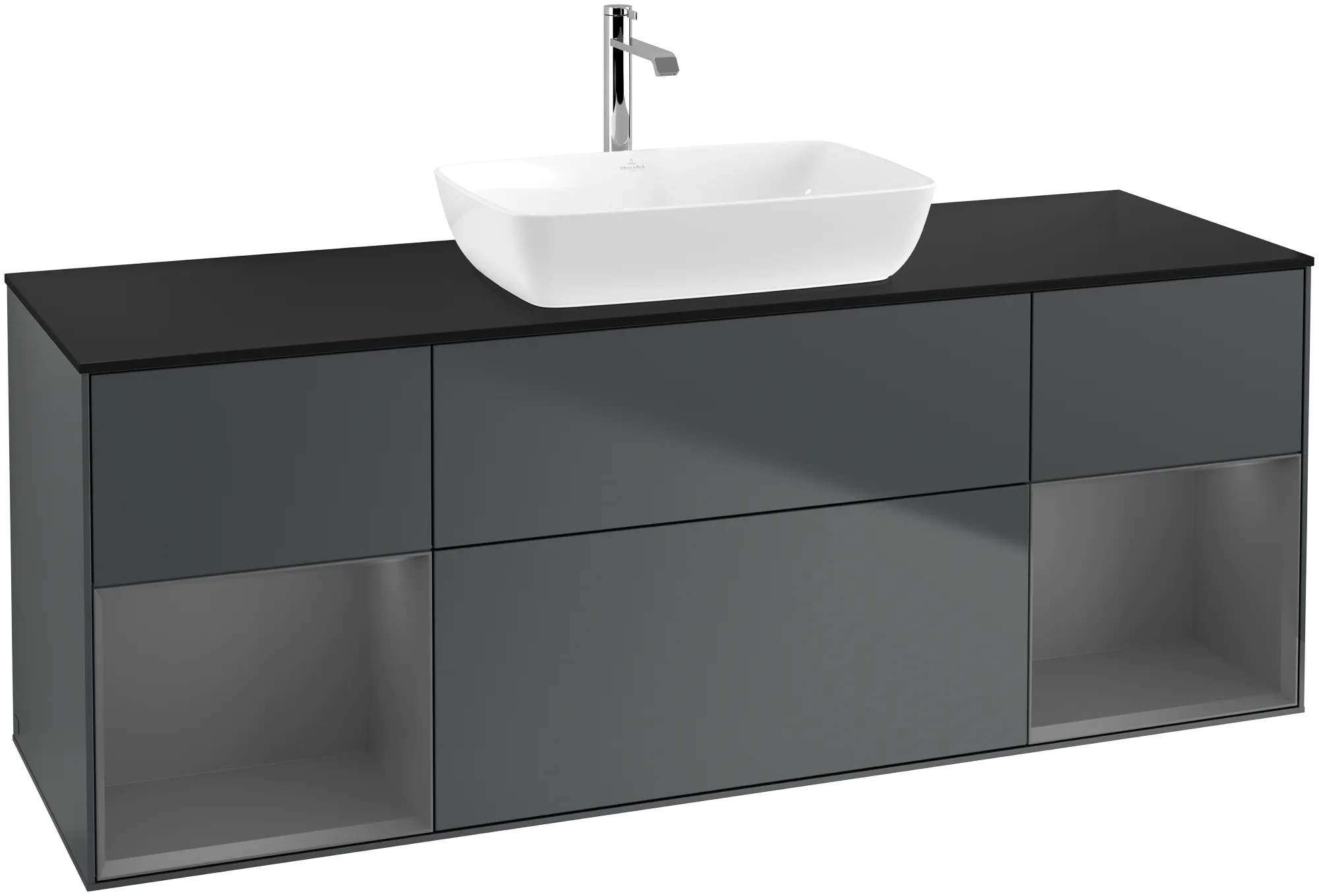 Bild von VILLEROY BOCH Finion Waschbeckenunterschrank, mit Beleuchtung, 4 Auszüge, 1600 x 603 x 501 mm, Midnight Blue Matt Lacquer / Anthracite Matt Lacquer / Glass Black Matt #G862GKHG