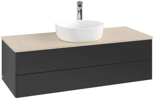 Bild von VILLEROY BOCH Antao Waschbeckenunterschrank, 2 Auszüge, 1200 x 360 x 500 mm, Front ohne Struktur, Black Matt Lacquer / Botticino #K21053PD