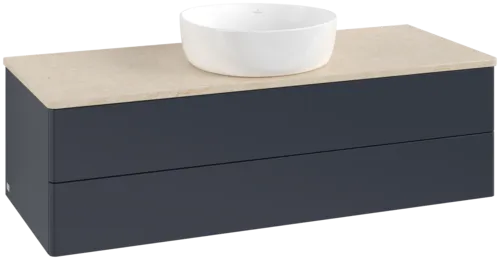 Bild von VILLEROY BOCH Antao Waschbeckenunterschrank, 2 Auszüge, 1200 x 360 x 500 mm, Front ohne Struktur, Midnight Blue Matt Lacquer / Botticino #K21013HG