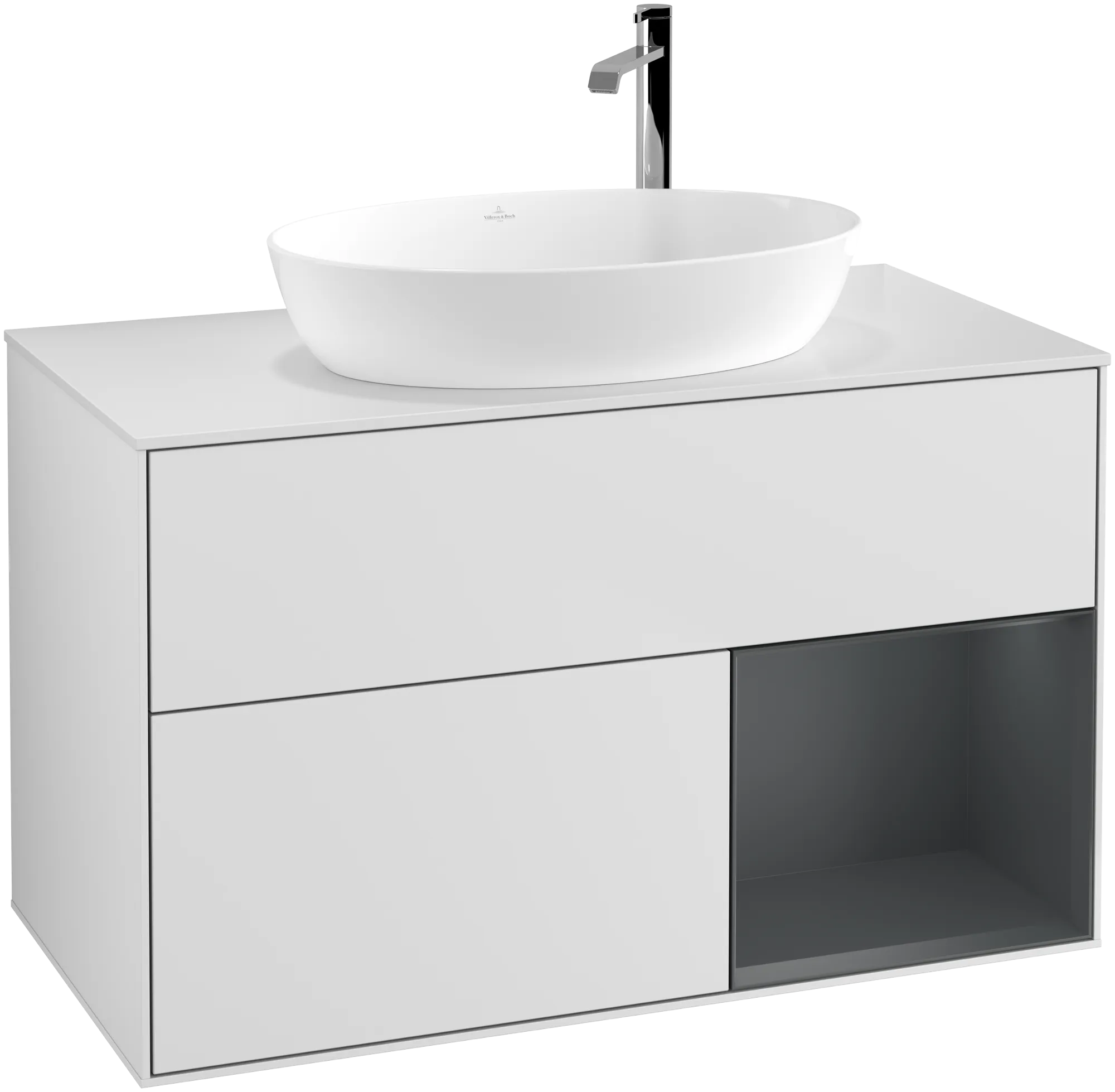 Bild von VILLEROY BOCH Finion Waschbeckenunterschrank, mit Beleuchtung, 2 Auszüge, 1000 x 603 x 501 mm, White Matt Lacquer / Midnight Blue Matt Lacquer / Glass White Matt #G901HGMT