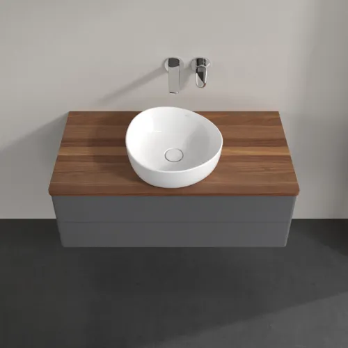 Bild von VILLEROY BOCH Antao Waschbeckenunterschrank, 2 Auszüge, 1000 x 360 x 500 mm, Front ohne Struktur, Anthracite Matt Lacquer / Warm Walnut #K20012GK