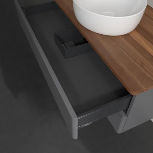Bild von VILLEROY BOCH Antao Waschbeckenunterschrank, 2 Auszüge, 1000 x 360 x 500 mm, Front ohne Struktur, Anthracite Matt Lacquer / Warm Walnut #K20012GK