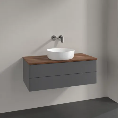 Bild von VILLEROY BOCH Antao Waschbeckenunterschrank, 2 Auszüge, 1000 x 360 x 500 mm, Front ohne Struktur, Anthracite Matt Lacquer / Warm Walnut #K20012GK