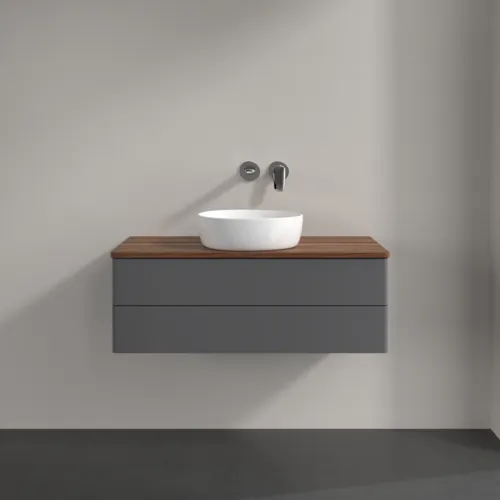 Bild von VILLEROY BOCH Antao Waschbeckenunterschrank, 2 Auszüge, 1000 x 360 x 500 mm, Front ohne Struktur, Anthracite Matt Lacquer / Warm Walnut #K20012GK