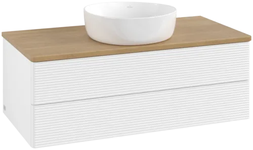 Bild von VILLEROY BOCH Antao Waschbeckenunterschrank, 2 Auszüge, 1000 x 360 x 500 mm, Front mit Struktur, White Matt Lacquer / Honey Oak #K20111MT