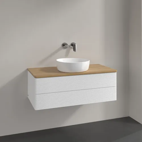 Bild von VILLEROY BOCH Antao Waschbeckenunterschrank, 2 Auszüge, 1000 x 360 x 500 mm, Front mit Struktur, White Matt Lacquer / Honey Oak #K20111MT
