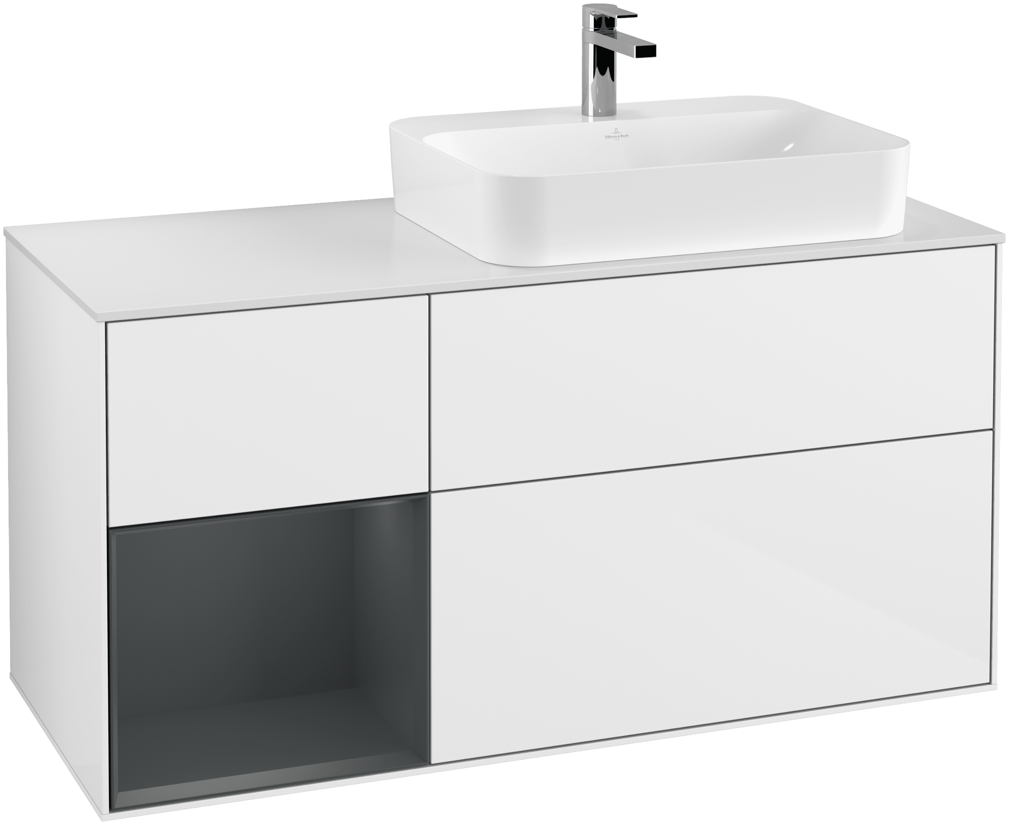 Bild von VILLEROY BOCH Finion Waschbeckenunterschrank, mit Beleuchtung, 3 Auszüge, 1200 x 603 x 501 mm, Glossy White Lacquer / Midnight Blue Matt Lacquer / Glass White Matt #G391HGGF