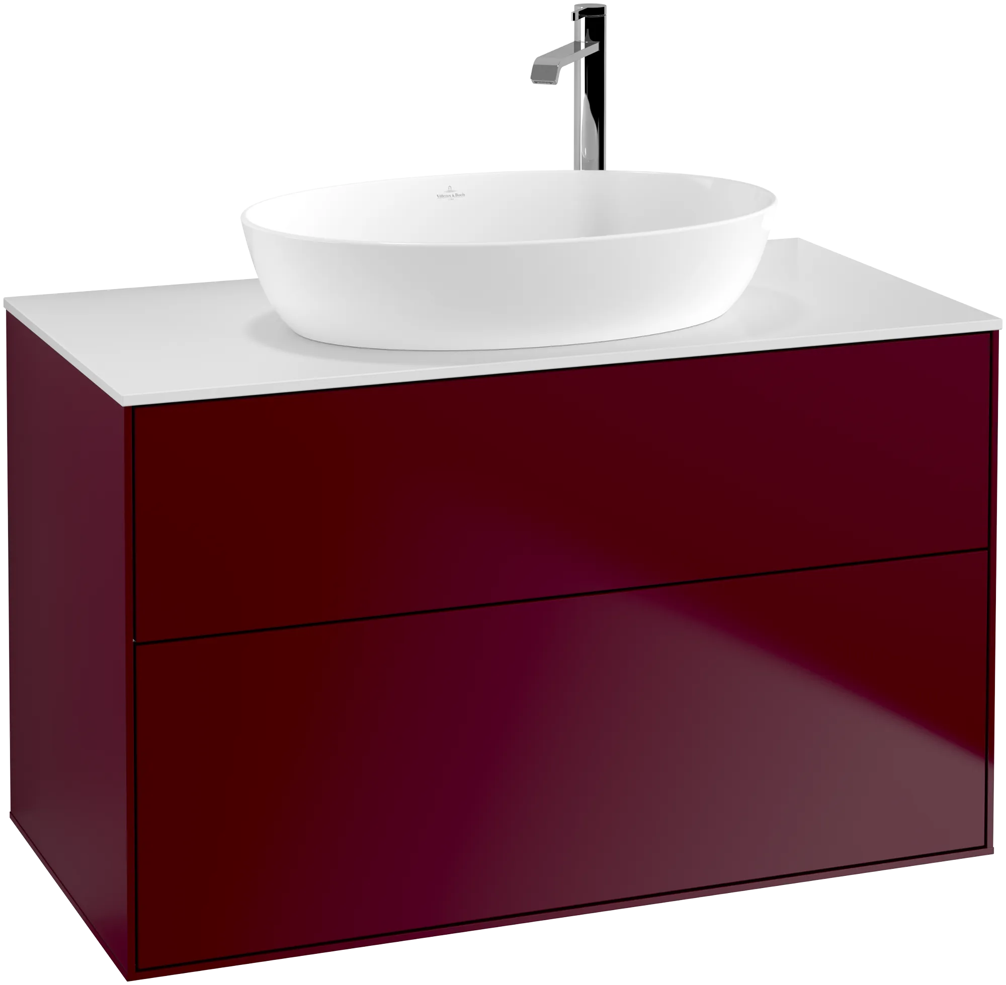 Bild von VILLEROY BOCH Finion Waschbeckenunterschrank, mit Beleuchtung, 2 Auszüge, 1000 x 603 x 501 mm, Peony Matt Lacquer / Glass White Matt #G88100HB