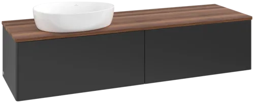 Bild von VILLEROY BOCH Antao Waschbeckenunterschrank, mit Beleuchtung, 2 Auszüge, 1600 x 360 x 500 mm, Front ohne Struktur, Black Matt Lacquer / Warm Walnut #L37012PD