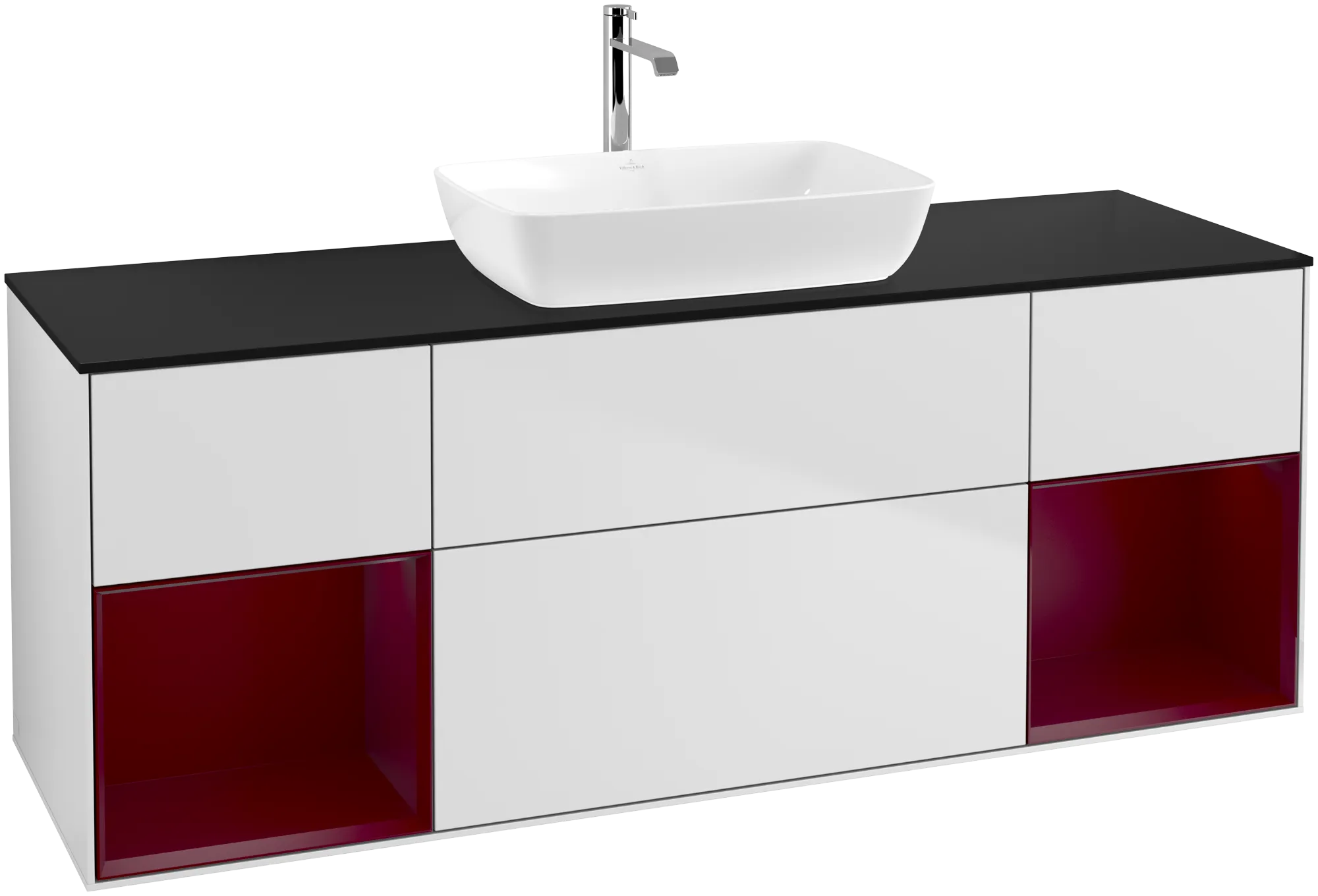 Bild von VILLEROY BOCH Finion Waschbeckenunterschrank, mit Beleuchtung, 4 Auszüge, 1600 x 603 x 501 mm, White Matt Lacquer / Peony Matt Lacquer / Glass Black Matt #G862HBMT