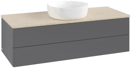 Bild von VILLEROY BOCH Antao Waschbeckenunterschrank, 2 Auszüge, 1200 x 360 x 500 mm, Front ohne Struktur, Anthracite Matt Lacquer / Botticino #K21013GK
