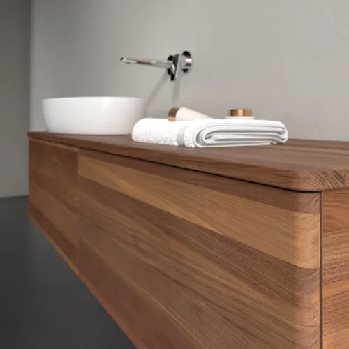Bild von VILLEROY BOCH Antao Waschbeckenunterschrank, mit Beleuchtung, 2 Auszüge, 1600 x 360 x 500 mm, Front ohne Struktur, Warm Walnut / Warm Walnut #L37012HM