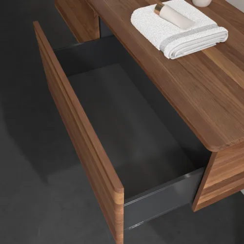 Bild von VILLEROY BOCH Antao Waschbeckenunterschrank, mit Beleuchtung, 2 Auszüge, 1600 x 360 x 500 mm, Front ohne Struktur, Warm Walnut / Warm Walnut #L37012HM