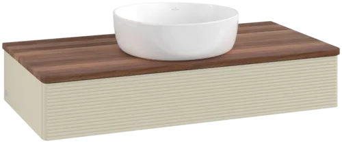 Picture of VILLEROY BOCH Antao Vanity unit, with lighting, 1 pull-out compartment, 1000 x 190 x 500 mm, Front with grain texture, Silk Grey Matt Lacquer / Warm Walnut #L09112HJ
