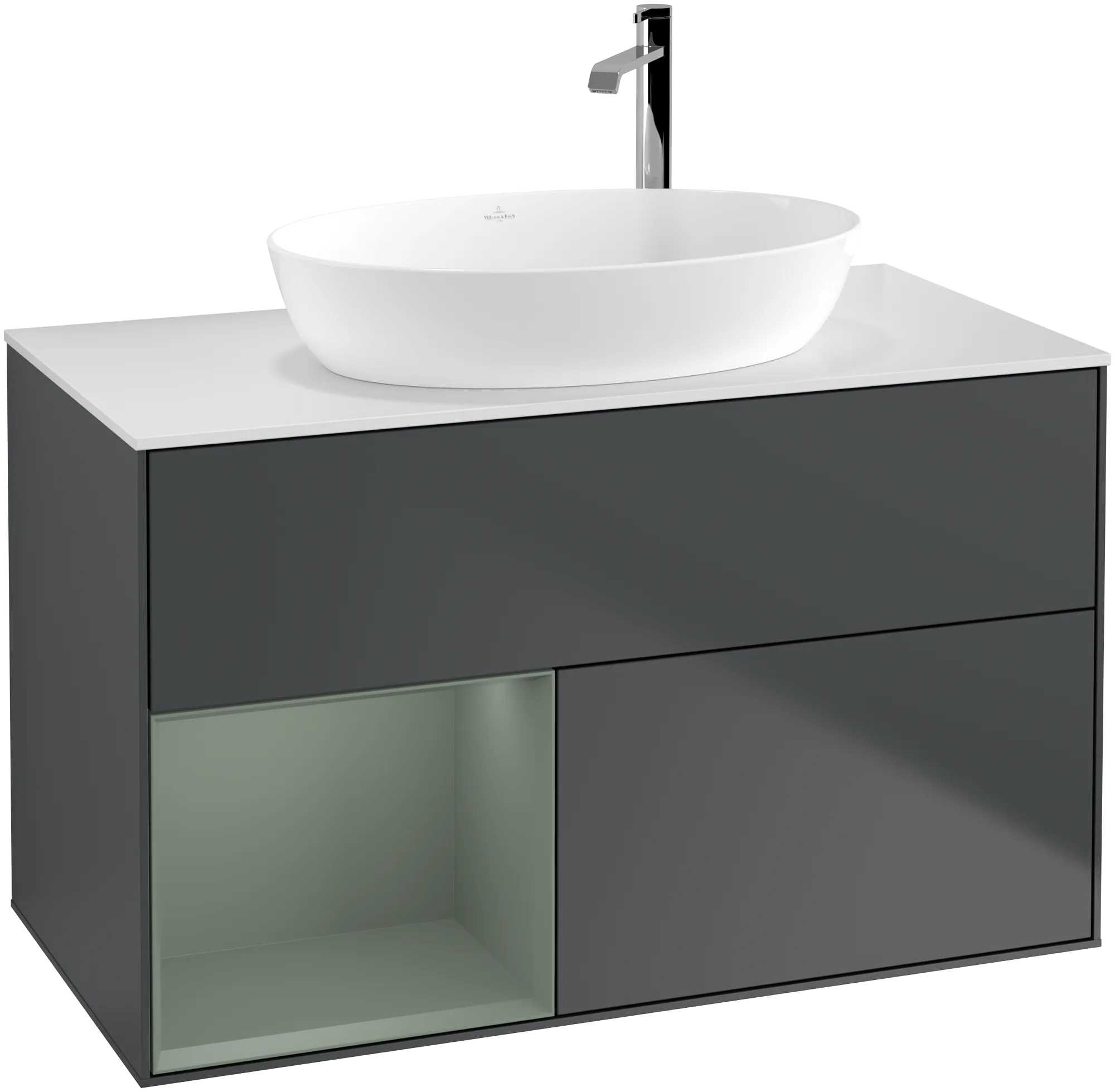 Bild von VILLEROY BOCH Finion Waschbeckenunterschrank, mit Beleuchtung, 2 Auszüge, 1000 x 603 x 501 mm, Midnight Blue Matt Lacquer / Olive Matt Lacquer / Glass White Matt #G891GMHG