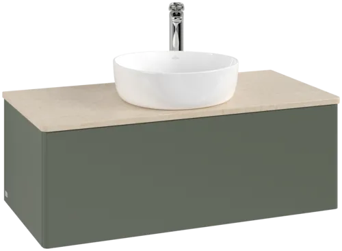 Bild von VILLEROY BOCH Antao Waschbeckenunterschrank, 1 Auszug, 1000 x 360 x 500 mm, Front ohne Struktur, Leaf Green Matt Lacquer / Botticino #K31053HL