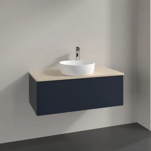 Picture of VILLEROY BOCH Antao Vanity unit, 1 pull-out compartment, 1000 x 360 x 500 mm, Front without structure, Midnight Blue Matt Lacquer / Botticino #K31053HG