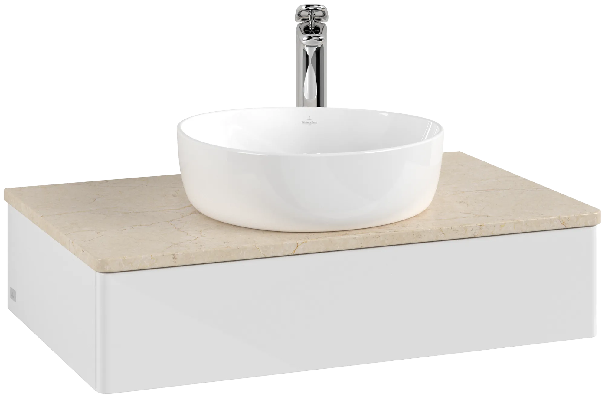 Bild von VILLEROY BOCH Antao Waschbeckenunterschrank, 1 Auszug, 800 x 190 x 500 mm, Front ohne Struktur, Glossy White Lacquer / Botticino #K08053GF