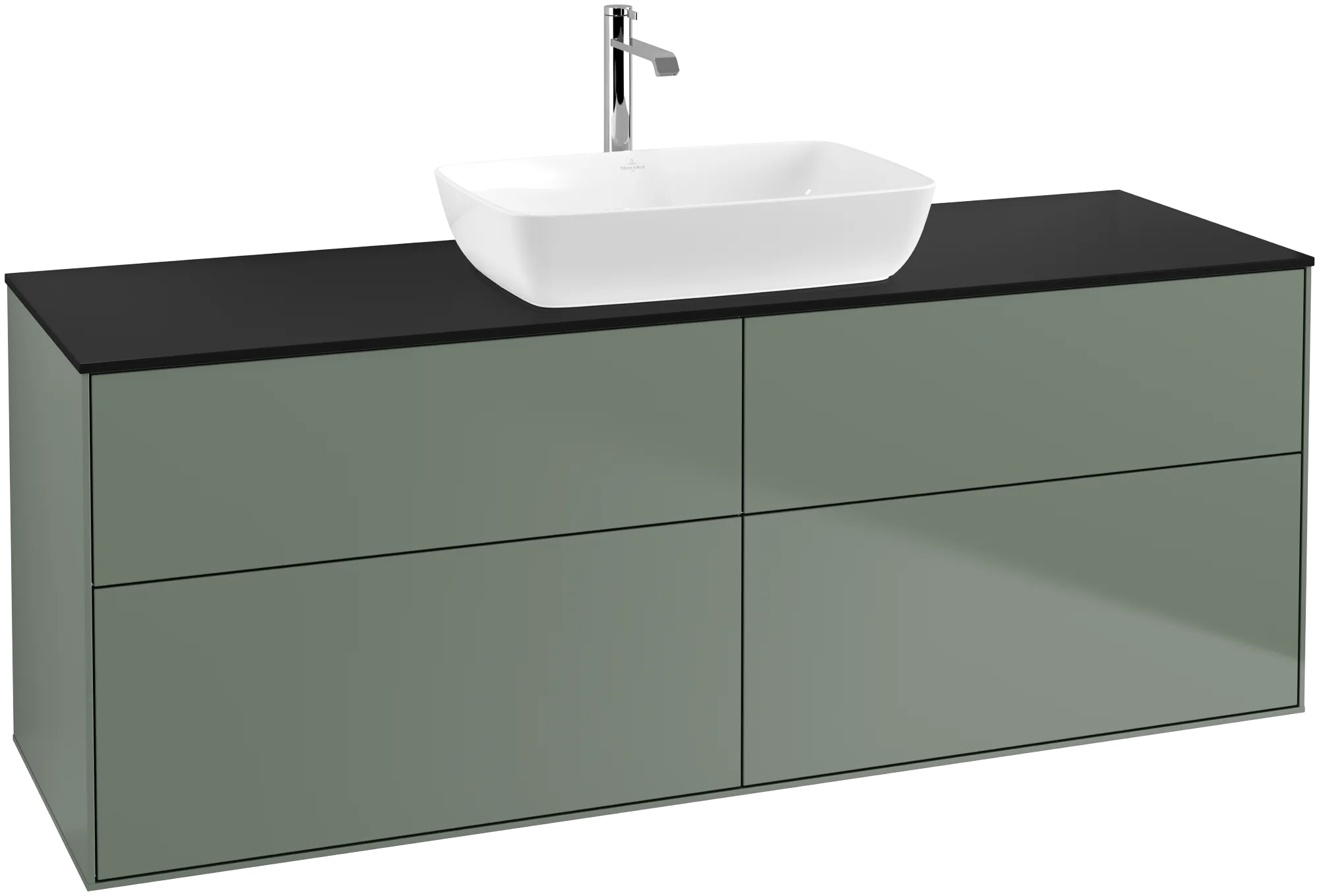 Obrázek VILLEROY BOCH Finion Vanity unit, with lighting, 4 pull-out compartments, 1600 x 603 x 501 mm, Olive Matt Lacquer / Glass Black Matt #G85200GM
