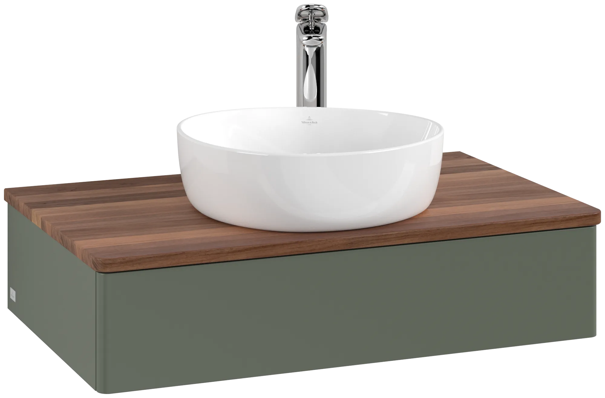 Bild von VILLEROY BOCH Antao Waschbeckenunterschrank, 1 Auszug, 800 x 190 x 500 mm, Front ohne Struktur, Leaf Green Matt Lacquer / Warm Walnut #K08052HL