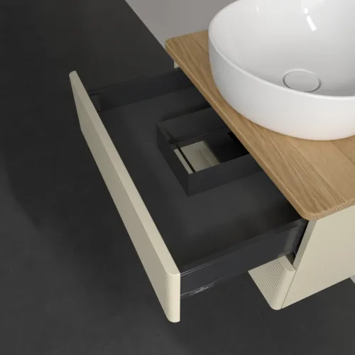 Obrázek VILLEROY BOCH Antao Vanity unit, with lighting, 2 pull-out compartments, 600 x 360 x 500 mm, Front with grain texture, Silk Grey Matt Lacquer / Honey Oak #L18111HJ