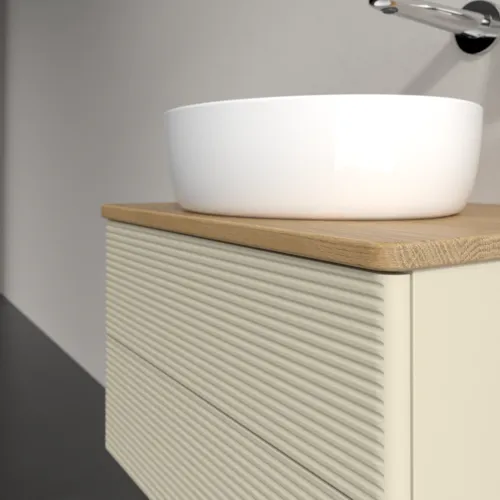 Obrázek VILLEROY BOCH Antao Vanity unit, with lighting, 2 pull-out compartments, 600 x 360 x 500 mm, Front with grain texture, Silk Grey Matt Lacquer / Honey Oak #L18111HJ