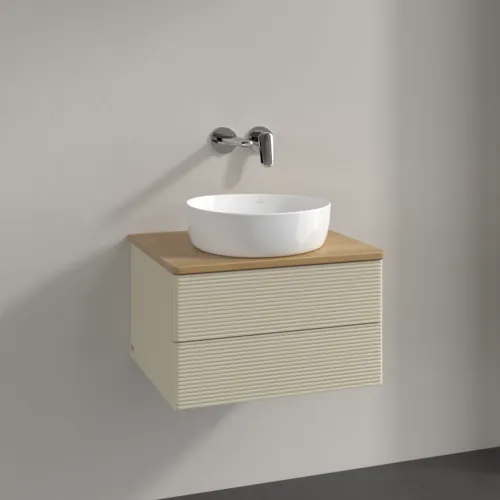 Obrázek VILLEROY BOCH Antao Vanity unit, with lighting, 2 pull-out compartments, 600 x 360 x 500 mm, Front with grain texture, Silk Grey Matt Lacquer / Honey Oak #L18111HJ