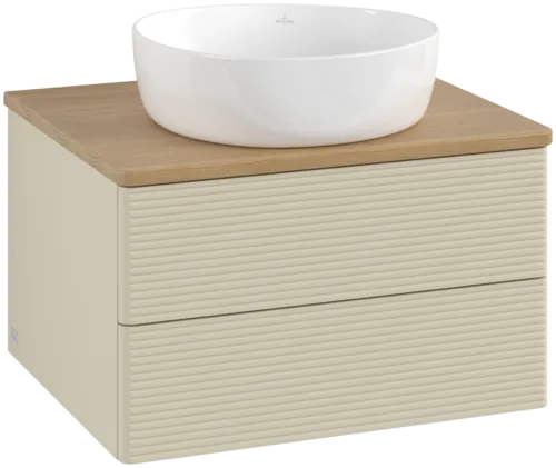 Obrázek VILLEROY BOCH Antao Vanity unit, with lighting, 2 pull-out compartments, 600 x 360 x 500 mm, Front with grain texture, Silk Grey Matt Lacquer / Honey Oak #L18111HJ