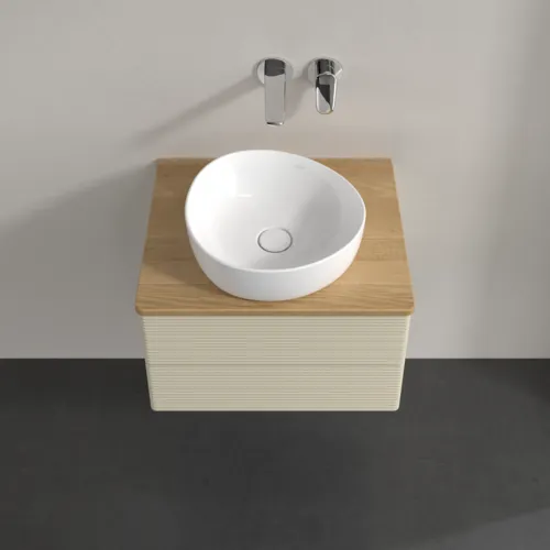 Obrázek VILLEROY BOCH Antao Vanity unit, with lighting, 2 pull-out compartments, 600 x 360 x 500 mm, Front with grain texture, Silk Grey Matt Lacquer / Honey Oak #L18111HJ