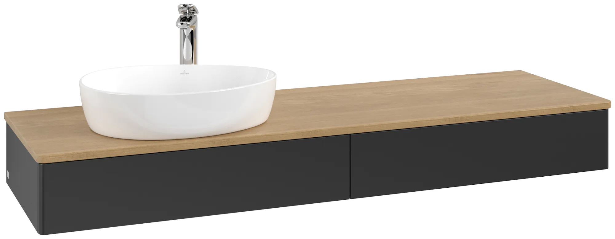 Bild von VILLEROY BOCH Antao Waschbeckenunterschrank, 2 Auszüge, 1600 x 190 x 500 mm, Front ohne Struktur, Black Matt Lacquer / Honey Oak #K15051PD